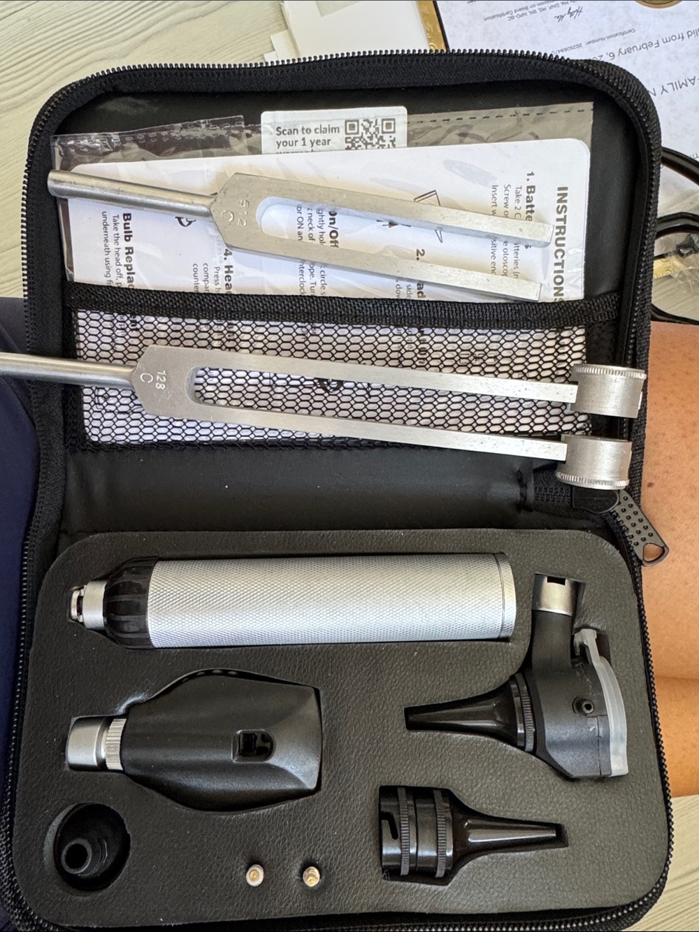 Medical Otoscope Set with Tuning Forks - Silver & Black